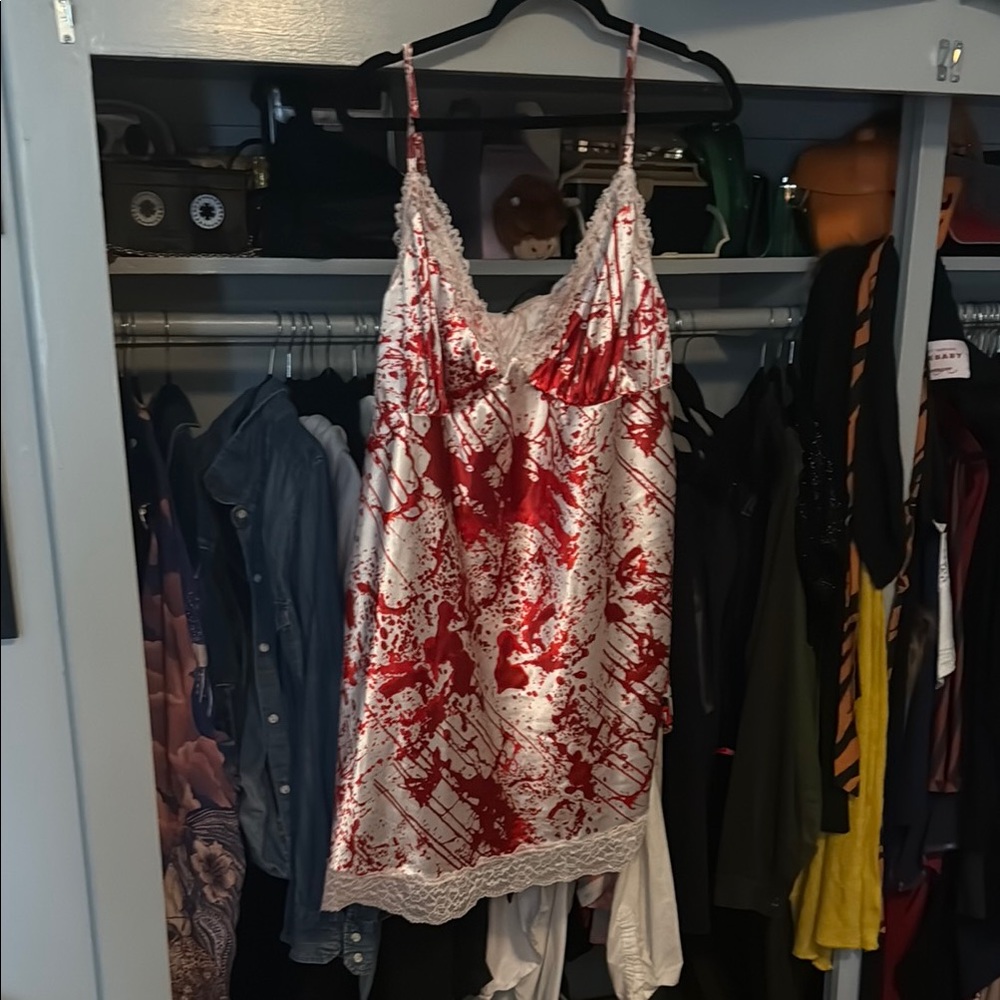 Red and White Spaghetti Strap Mini Slip Dress